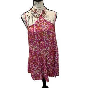 NWT Anthropologie Women's M Pink Floral Halter‎ Mini Dress Sleeveless Casual